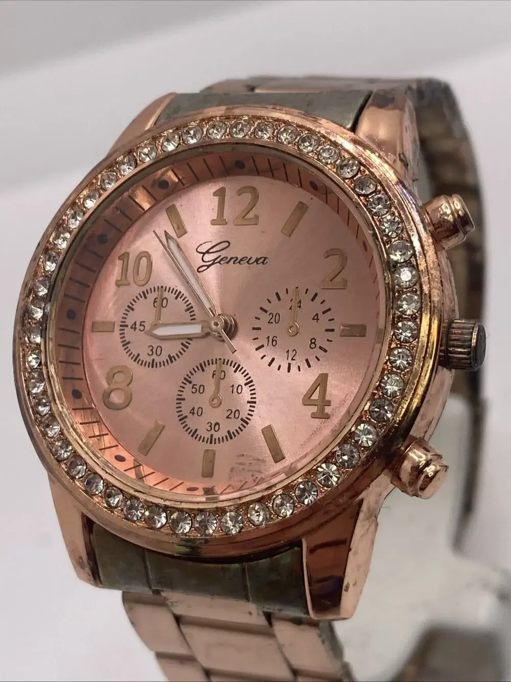 Geneva Womens Rose Gold Worn Watch New Battery